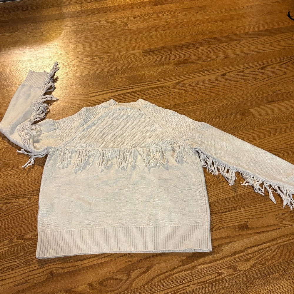 Frame Denim Cream Cable-Knit Fringe Sweater
